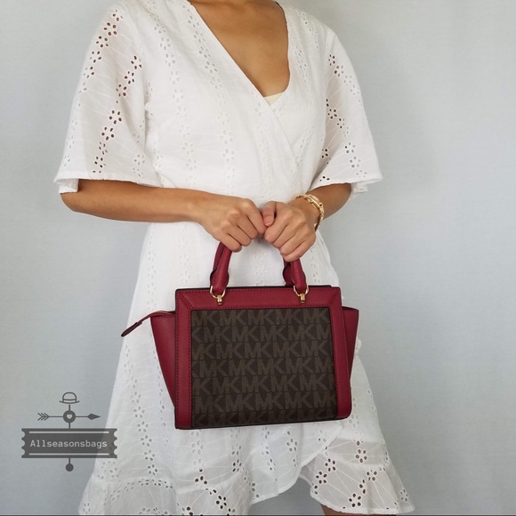 Michael Kors Small Tina satchel brown cherry bag - Picture 2 of 8